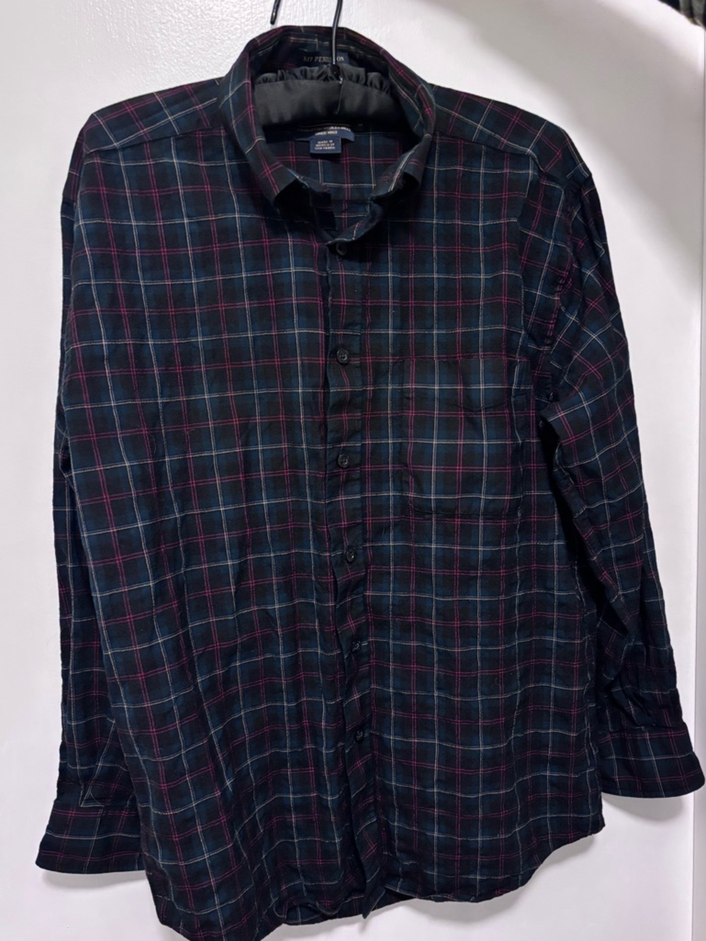 Wool Sir Pendleton Men's Black Plaid Button-Up Shirt Medium Red Green Tartan